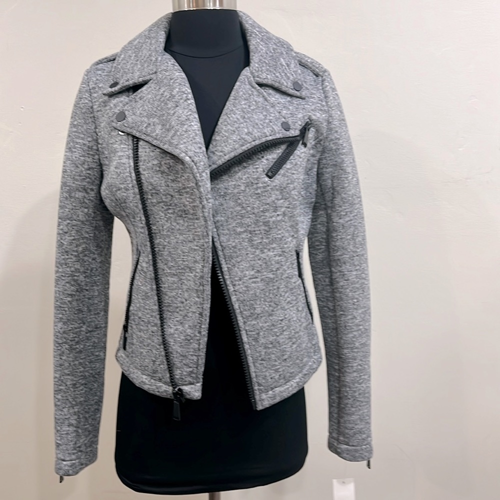 Aqua cotton biker jacket in grey. Size xs. NWT!